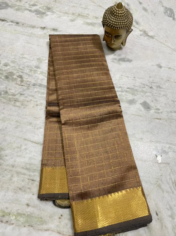Authentic_Cotton_Silk_Handloom_Bhgalpuri_Check_Saree_with_Gold_Zari_Border_for_Women_(_SB-100153_Dounie_Brown)