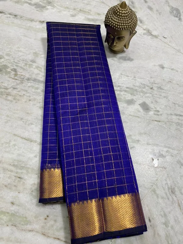 Authentic_Cotton_Silk_Handloom_Bhgalpuri_Check_Saree_with_Gold_Zari_Border_for_Women_(_SB-100154_Duke_Blue)