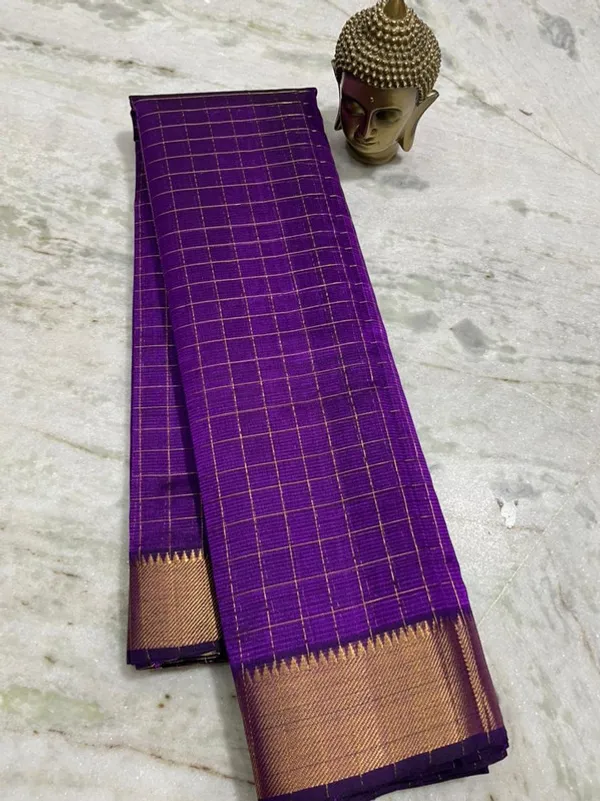 Authentic_Cotton_Silk_Handloom_Bhgalpuri_Check_Saree_with_Gold_Zari_Border_for_Women_(_SB-100155_French_Purple)