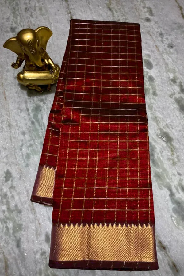 Authentic_Cotton_Silk_Handloom_Bhgalpuri_Check_Saree_with_Gold_Zari_Border_for_Women_(_SB-100157_Maroon_Red)