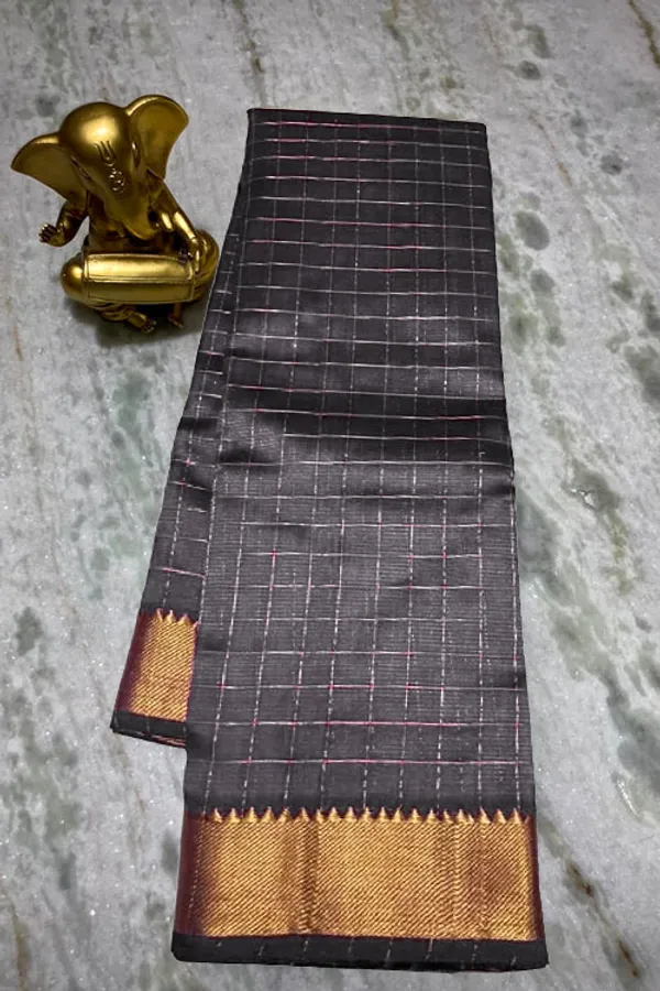 Authentic_Cotton_Silk_Handloom_Bhgalpuri_Check_Saree_with_Gold_Zari_Border_for_Women_(_SB-100168_Grey)
