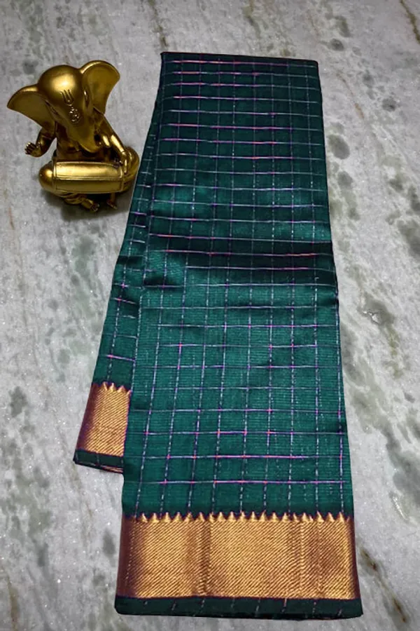Authentic_Cotton_Silk_Handloom_Bhgalpuri_Check_Saree_with_Gold_Zari_Border_for_Women_(_SB-100170_Midnight_Cyan)