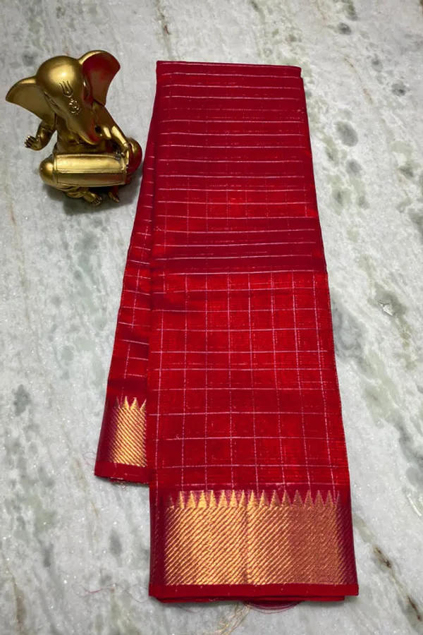 Authentic_Cotton_Silk_Handloom_Bhgalpuri_Check_Saree_with_Gold_Zari_Border_for_Women_(_SB-100171_Fine_Red)