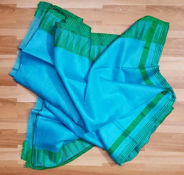 Semi_Tussar_Silk_Handloom_Temple_Border_Bhagalpuri_Saree_(100172_Azure_Cyan-British_Green)