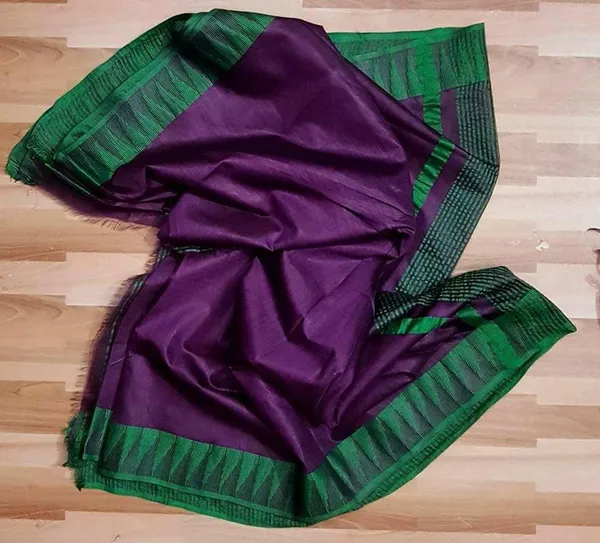 Semi_Tussar_Silk_Handloom_Temple_Border_Bhagalpuri_Saree_(100175_Byzantium_Purple-British_Green)
