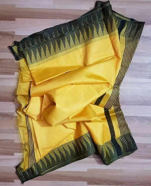 Semi_Tussar_Silk_Handloom_Temple_Border_Bhagalpuri_Saree_(100176_Canary_Yellow-Black)