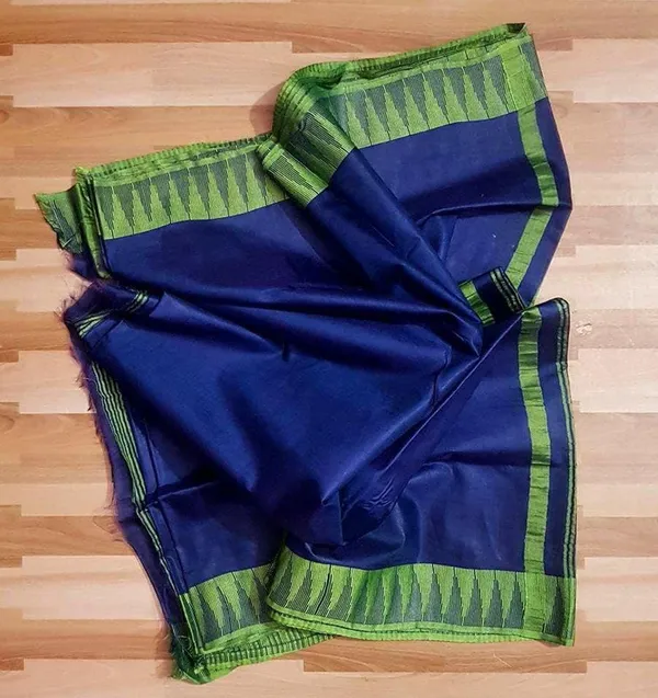 Semi_Tussar_Silk_Handloom_Temple_Border_Bhagalpuri_Saree_(100181_Duke_Blue-Green)