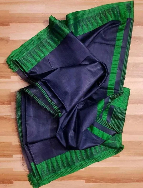 Semi_Tussar_Silk_Handloom_Temple_Border_Bhagalpuri_Saree_(100182_Egyptian_Blue-British_Green)