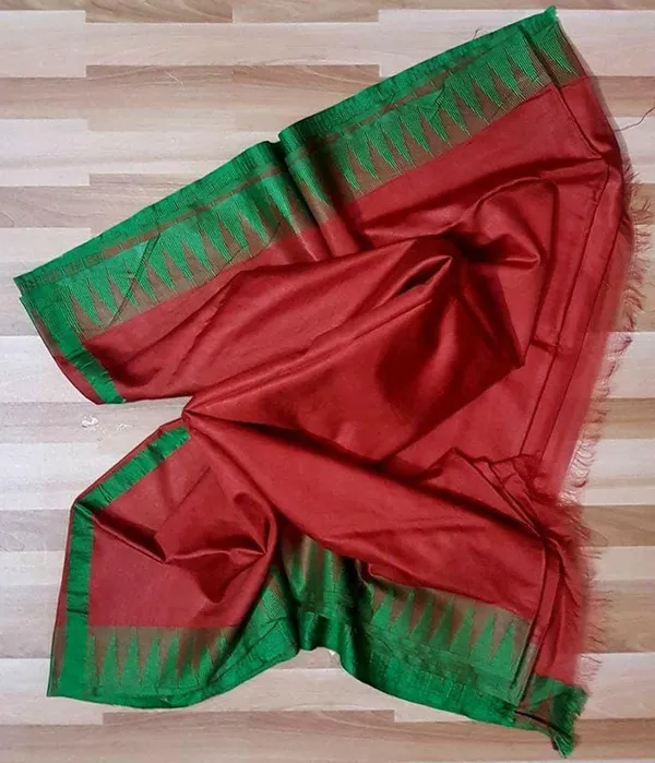 Semi_Tussar_Silk_Handloom_Temple_Border_Bhagalpuri_Saree_(100189_Maroon_Red-British_Green)