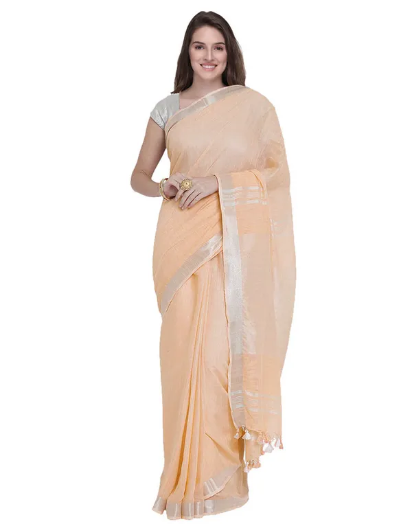 Authentic_Apricot_Orange_Pure_Linen_Handloom_Bhagalpuri_Saree_with_Matching_Blouse_Piece