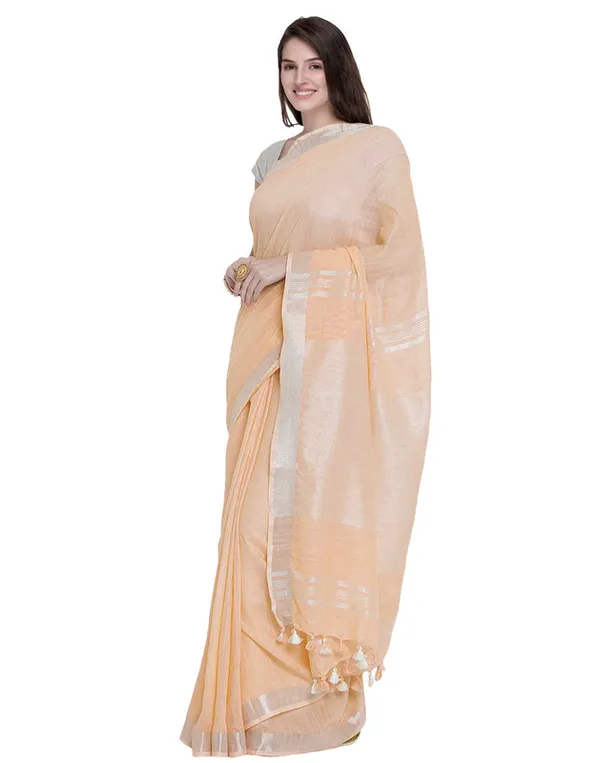 Authentic_Apricot_Orange_Pure_Linen_Handloom_Bhagalpuri_Saree_with_Matching_Blouse_Piece