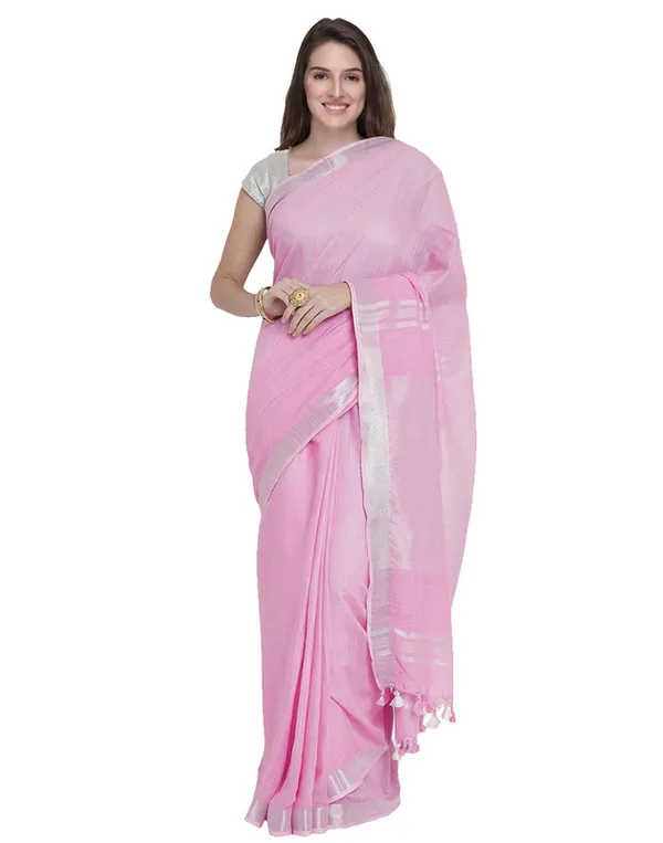 Authentic_Amaranth_Pink_Handloom_Pure_Linen_Bhagalpuri_Saree_with_Blouse_Piece