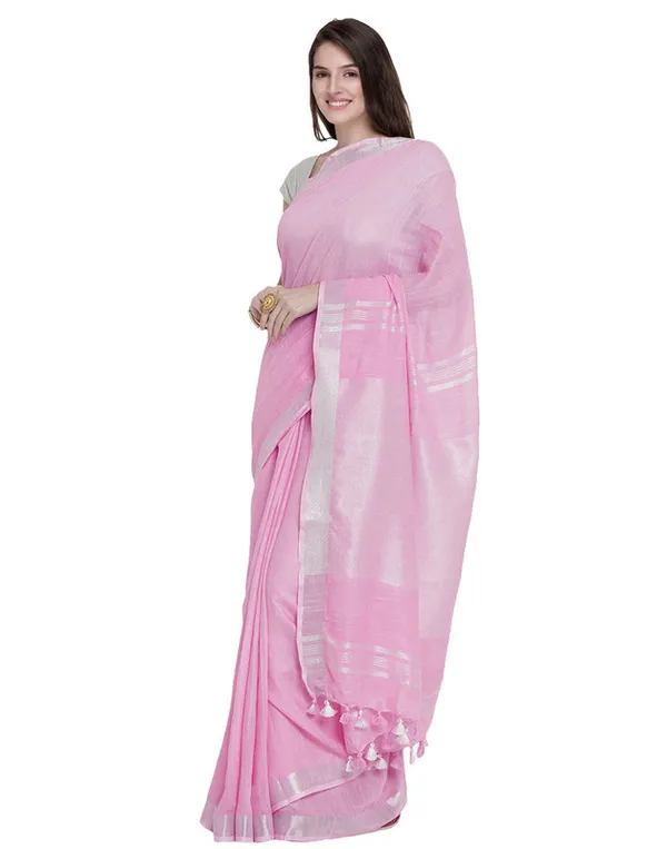Authentic_Amaranth_Pink_Handloom_Pure_Linen_Bhagalpuri_Saree_with_Blouse_Piece