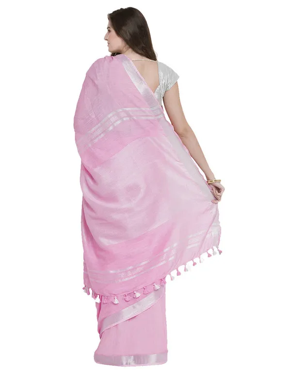 Authentic_Amaranth_Pink_Handloom_Pure_Linen_Bhagalpuri_Saree_with_Blouse_Piece