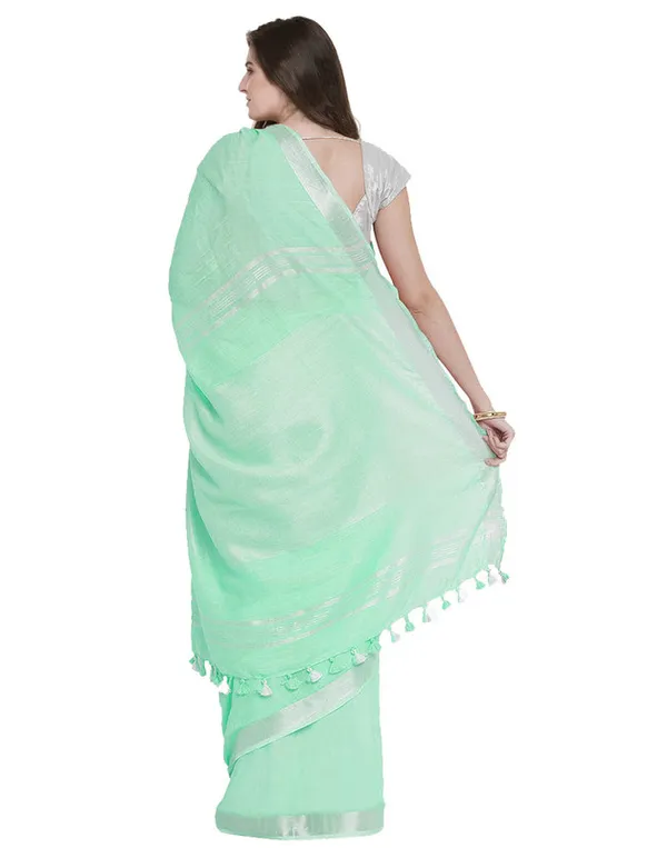 Authentic_Aquamarine_Turquoise_Bhagalpiuri_Handloom_Linen_Saree_with_Zari_Border