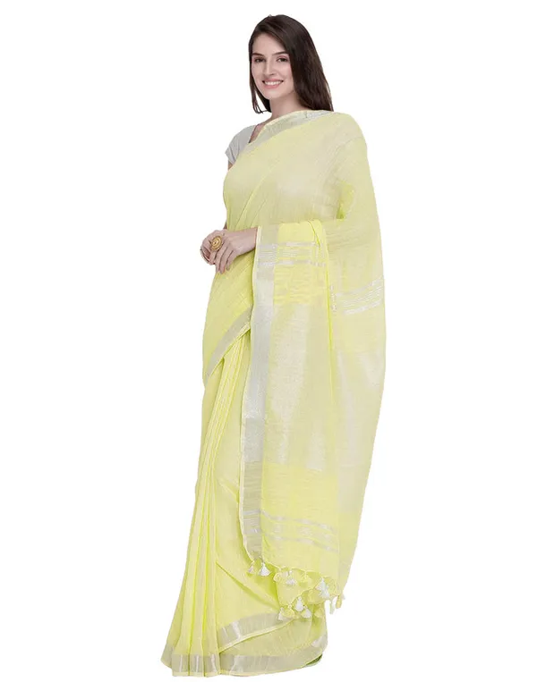 Authentic_Mindaro_Yellow_Pure_Linen_Handloom_Bhagalpuri_Saree_with_Matching_Blouse_Piece