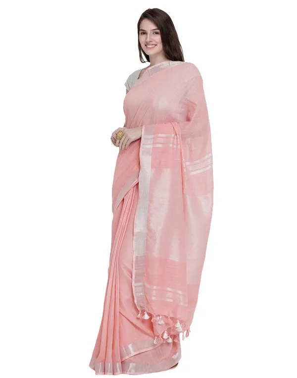 Authentic_Blush_Peach_Handloom_Pure_Linen_Bhagalpuri_Saree_with_Blouse_Piece