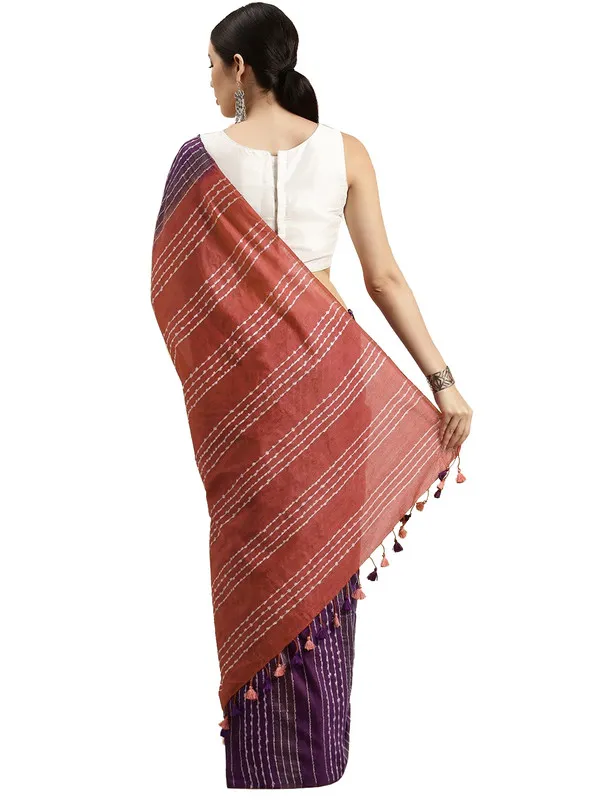 Byzantium_Purple_&_Coral_Red_Kota_SIlk_Bhagalpuri_Handloom_Striped_Two_Dye_Saree