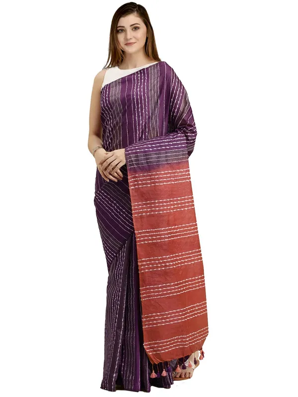 Byzantium_Purple_&_Coral_Red_Kota_SIlk_Bhagalpuri_Handloom_Striped_Two_Dye_Saree