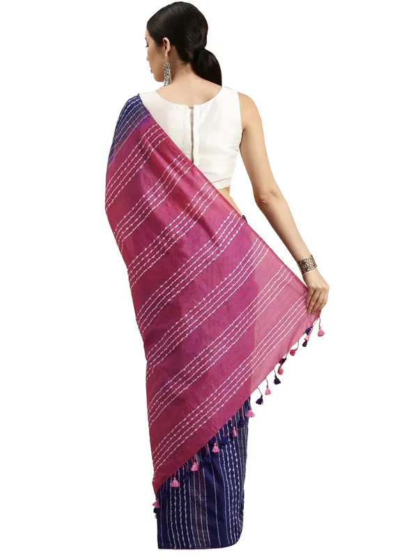 Tekhilet_Violet_&_Mulberry_Pink_Kota_SIlk_Bhagalpuri_Handloom_Striped_Two_Dye_Saree