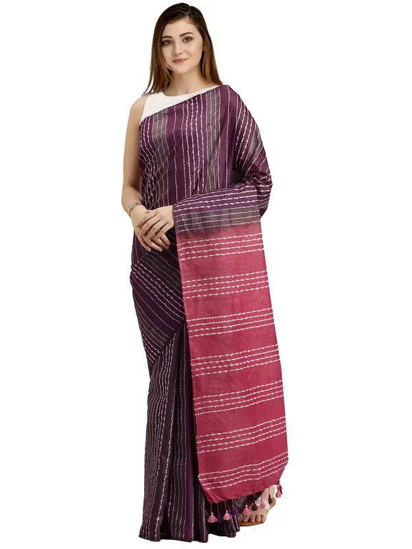 Byzantium_Violet_&_Mulberry_Pink_Kota_SIlk_Bhagalpuri_Handloom_Striped_Two_Dye_Saree