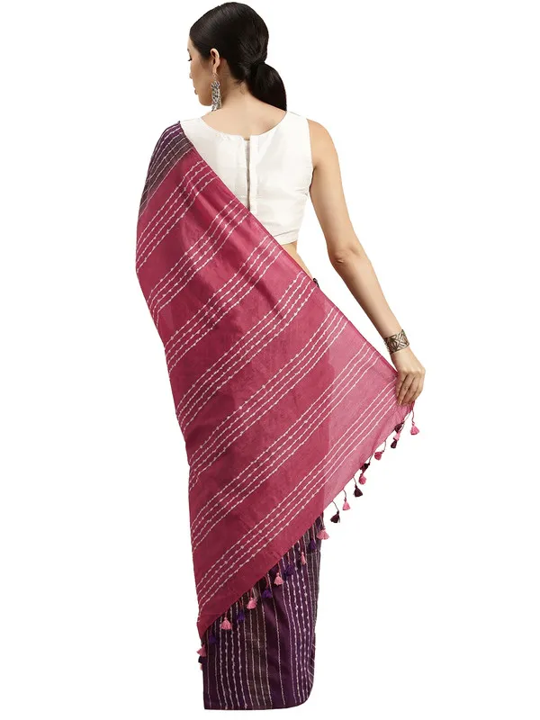 Byzantium_Violet_&_Mulberry_Pink_Kota_SIlk_Bhagalpuri_Handloom_Striped_Two_Dye_Saree
