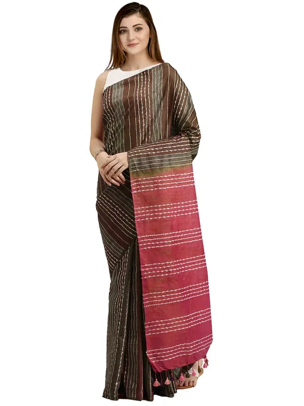 Coyote_Brown_&_Mulberry_Pink_Kota_SIlk_Bhagalpuri_Handloom_Striped_Two_Dye_Saree