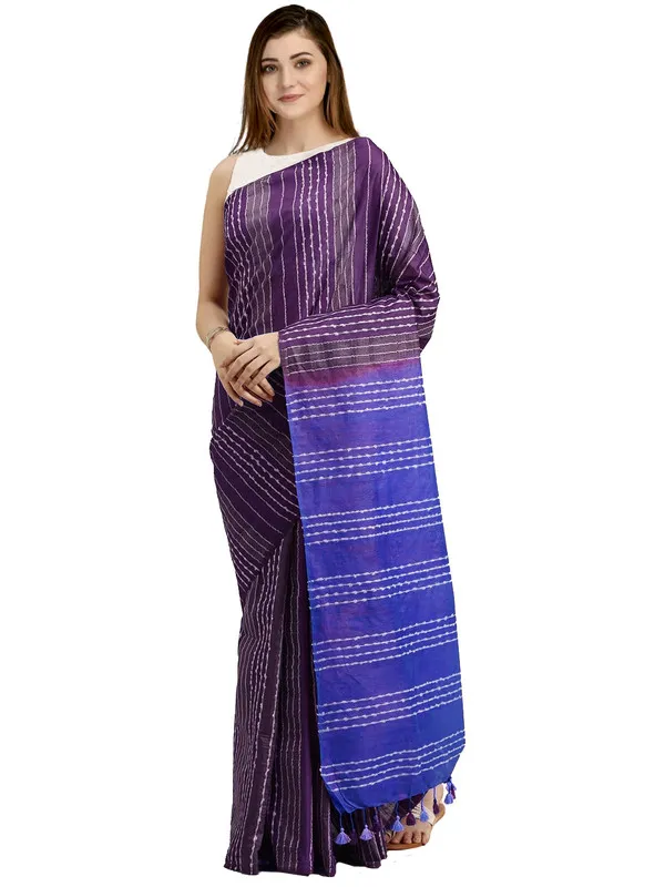 Eminence_Violet_&_Neon_Blue_Kota_SIlk_Bhagalpuri_Handloom_Striped_Two_Dye_Saree