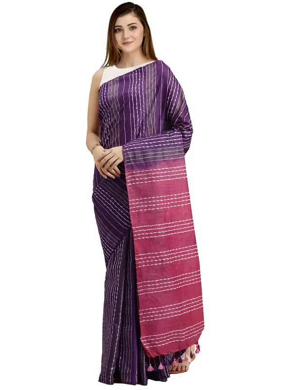 Palatinate_Purple_&_Mulberry_Pink_Kota_SIlk_Bhagalpuri_Handloom_Striped_Two_Dye_Saree