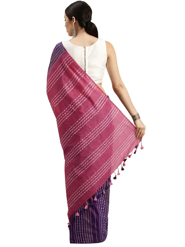 Palatinate_Purple_&_Mulberry_Pink_Kota_SIlk_Bhagalpuri_Handloom_Striped_Two_Dye_Saree