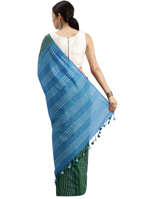 Hooker's_Green_&_Neon_Cyan_Kota_SIlk_Bhagalpuri_Handloom_Striped_Two_Dye_Saree