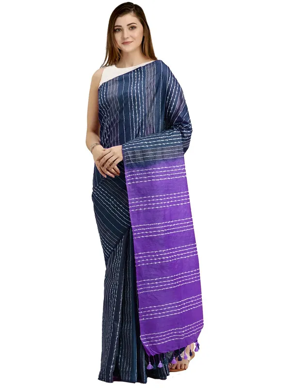 Klein_Blue_&_Lavender_Purple_Kota_SIlk_Bhagalpuri_Handloom_Striped_Two_Dye_Saree