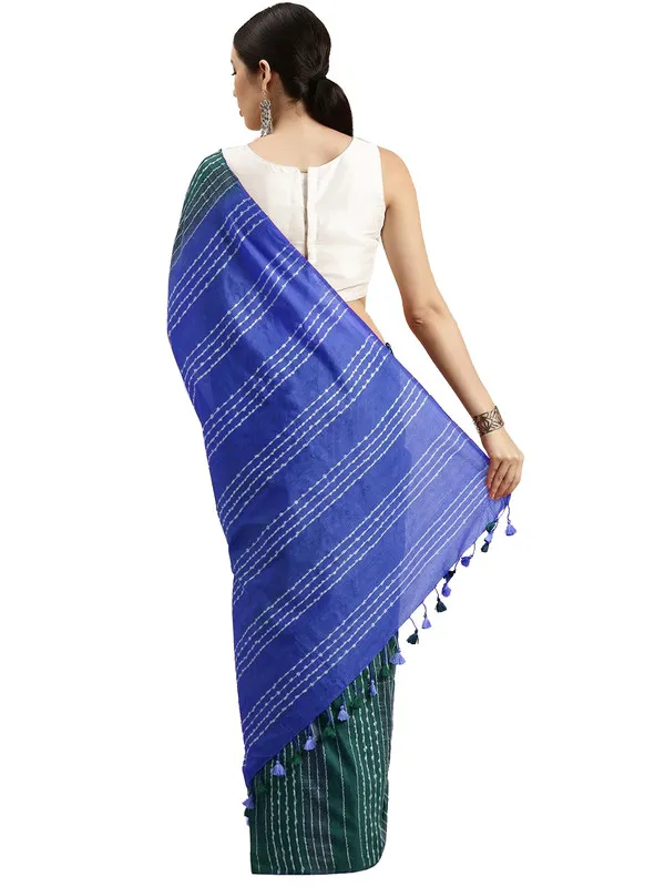 Myrtle_Green_&_Neon_Blue_Kota_SIlk_Bhagalpuri_Handloom_Striped_Two_Dye_Saree