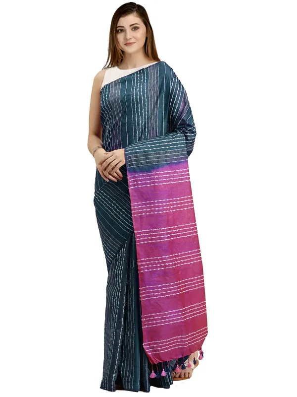 Myrtle_Green_&_Pink_Kota_SIlk_Bhagalpuri_Handloom_Striped_Two_Dye_Saree