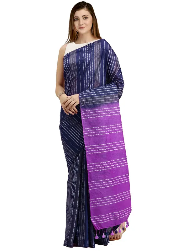 Navy_Blue_&_Heliotrope_Magenta_Kota_SIlk_Bhagalpuri_Handloom_Striped_Two_Dye_Saree