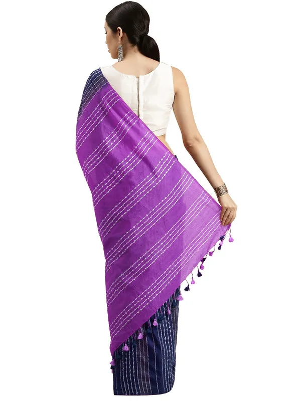 Navy_Blue_&_Heliotrope_Magenta_Kota_SIlk_Bhagalpuri_Handloom_Striped_Two_Dye_Saree