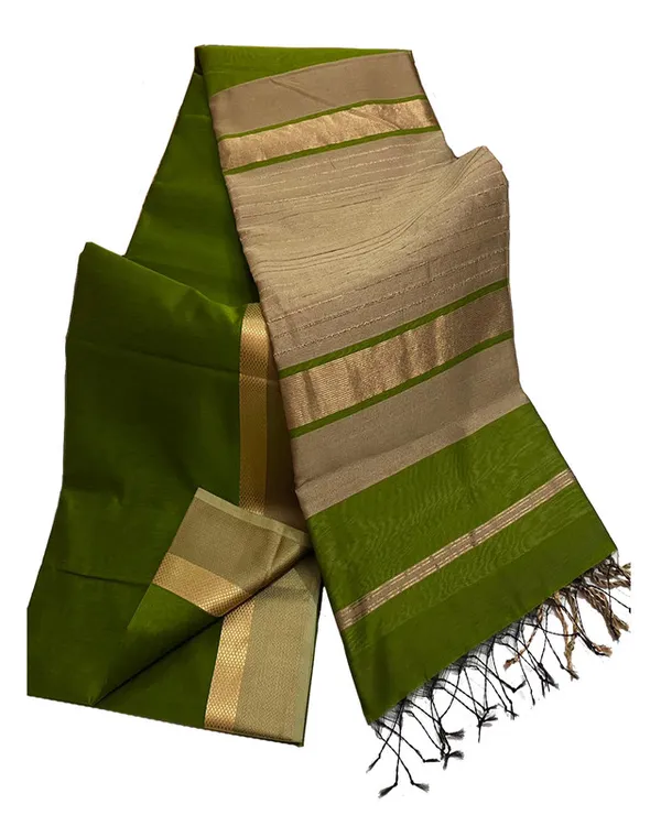 Premium_Tussar_Cotton_Maheshwari_Silk_Saree_with_Designed_Border_(Avocado_Green)