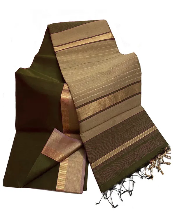 Authentic_Tussar_Cotton_Maheshwari_Silk_Saree_with_Designed_Border_(Brownish_Green)