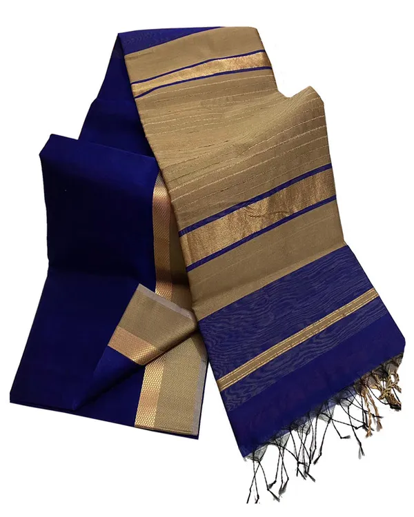 Authentic_Tussar_Cotton_Maheshwari_Silk_Saree_with_Designed_Border_(Dark_Blue)