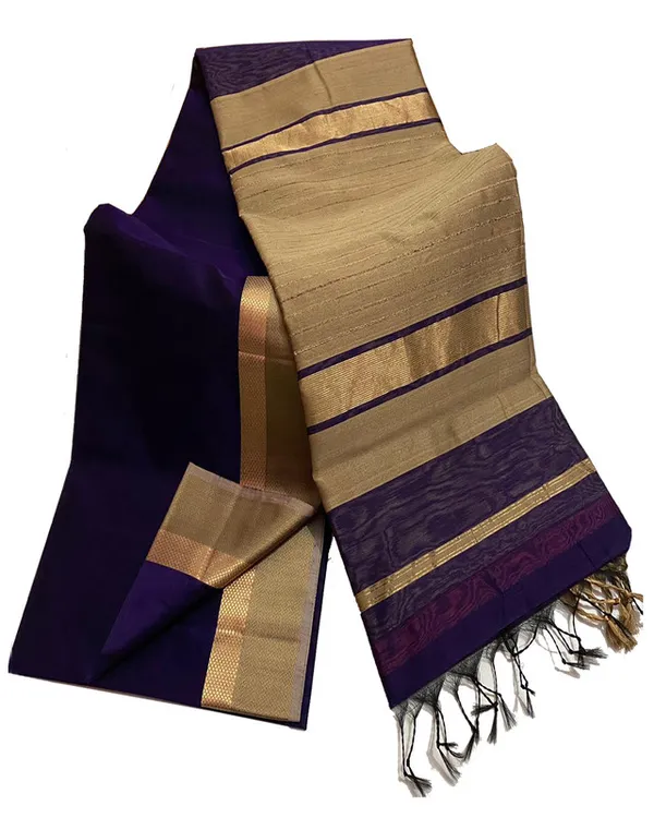Authentic_Tussar_Cotton_Maheshwari_Silk_Saree_with_Designed_Border_(Dark_Indigo_Purple)