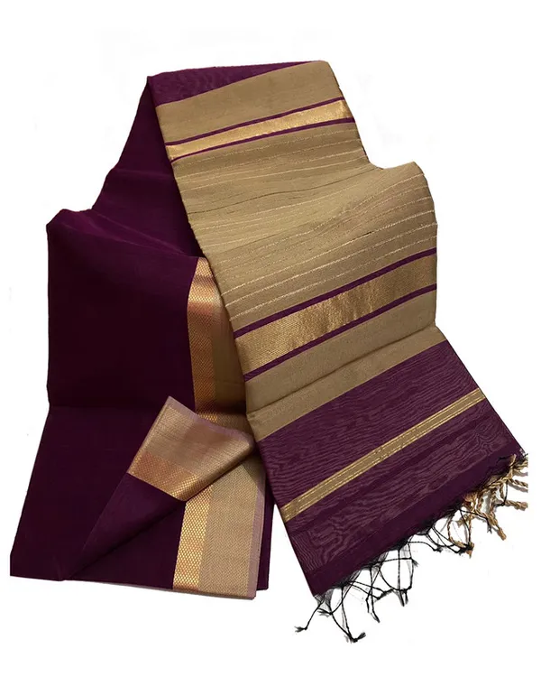 Authentic_Tussar_Cotton_Maheshwari_Silk_Saree_with_Designed_Border_(Eggplant_Purple)