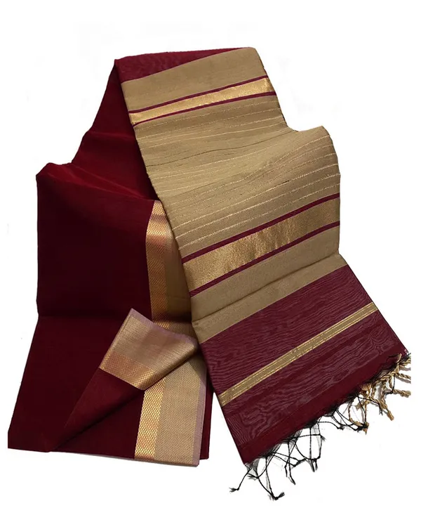 Premium_Tussar_Cotton_Maheshwari_Silk_Saree_with_Designed_Border_(Maroon_Red)