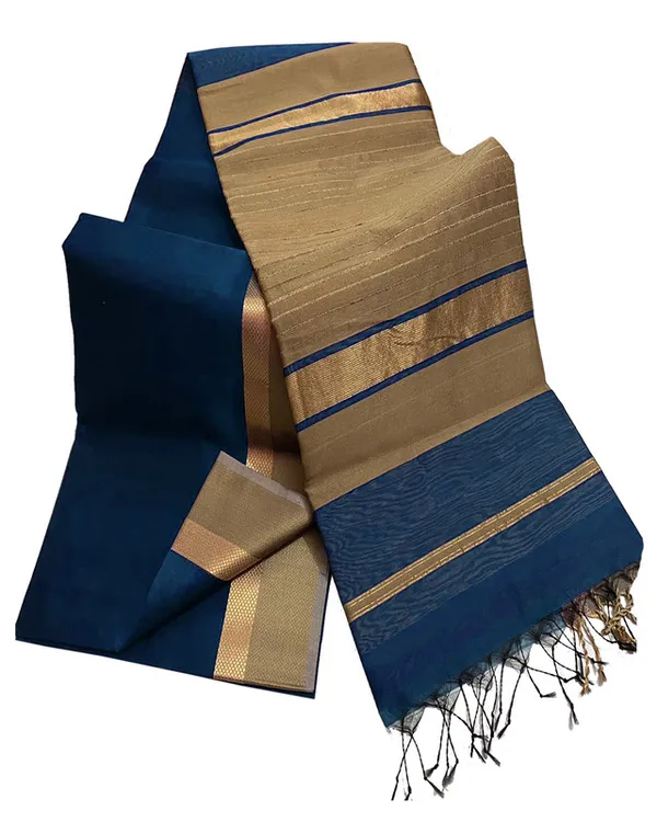 Authentic_Tussar_Cotton_Maheshwari_Silk_Saree_with_Designed_Border_(Midnight_Cyan)
