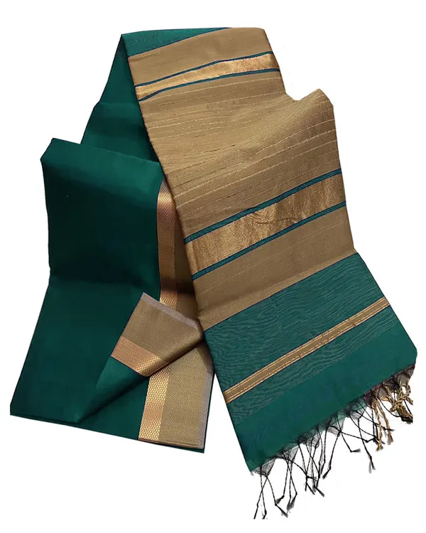 Authentic_Tussar_Cotton_Maheshwari_Silk_Saree_with_Designed_Border_(Pine_Green)