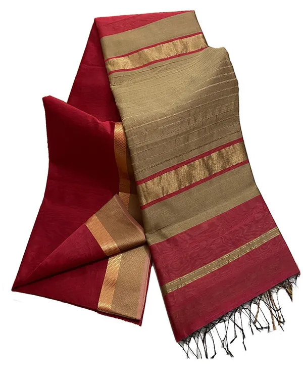 Authentic_Tussar_Cotton_Maheshwari_Silk_Saree_with_Designed_Border_(Ruby_Red)