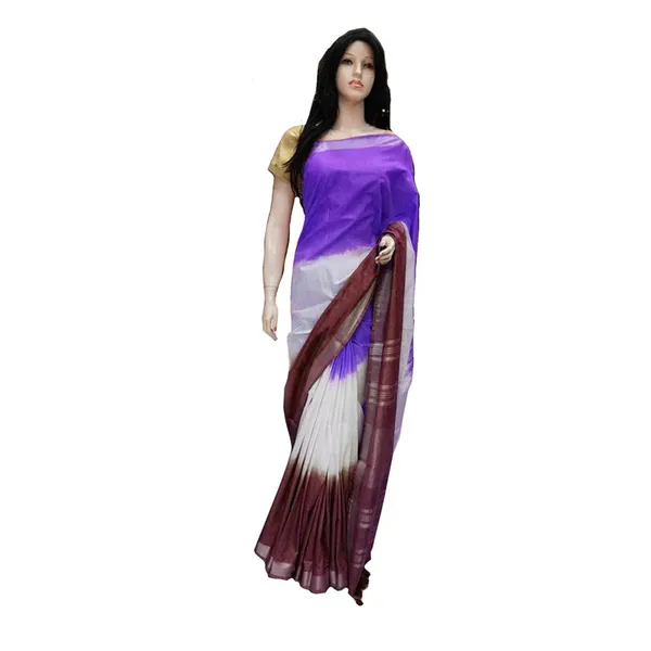Linen_Cotton_Blend_Handloom_Tie-Dye_Bhagalpuri_Saree_(Blusish_Purple-White-Redwood_Brown)