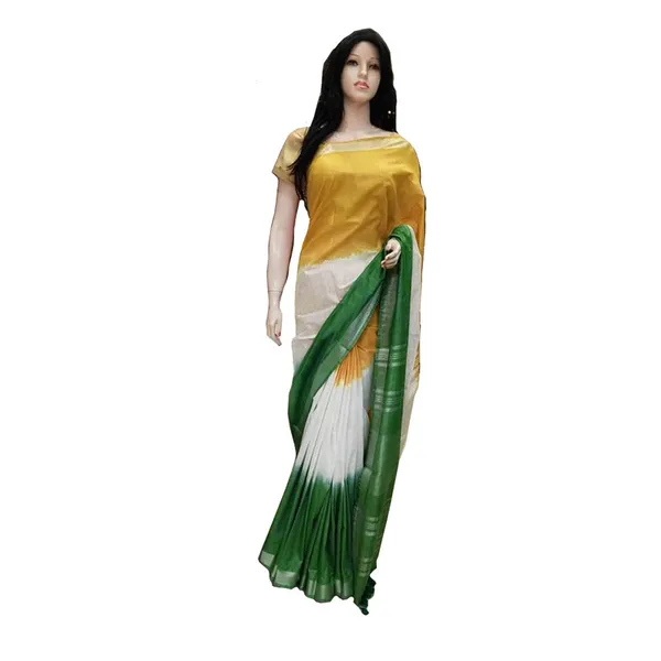 Linen_Cotton_Blend_Handloom_Tri-Dye_Bhagalpuri_Saree_(Energy_Yellow-White-Forest_Green)