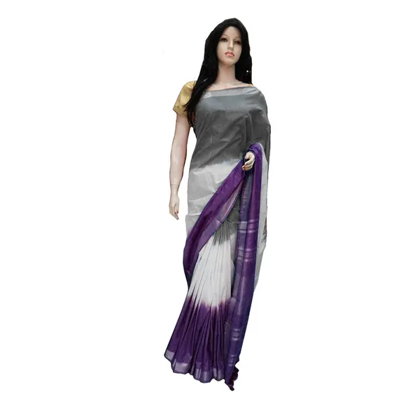 Linen_Cotton_Blend_Handloom_Tri-Dye_Bhagalpuri_Saree_(Grey-White-French_Violet)