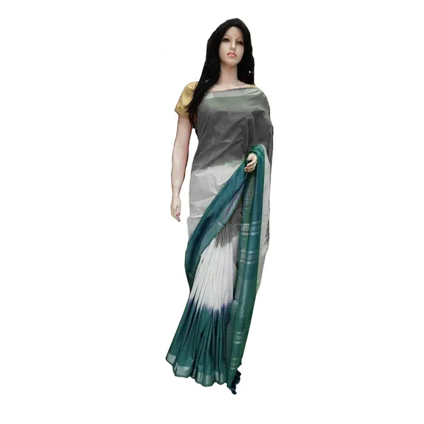 Linen_Cotton_Blend_Handloom_Tri-Dye_Bhagalpuri_Saree_(Grey-White-Midnight_Green)