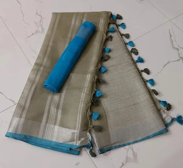 Linen_Cotton_Blend_Handloom_Bhagalpuri_Saree_with_Contrast_Blouse_Piece_(12609_Ash_Grey-Cyan)